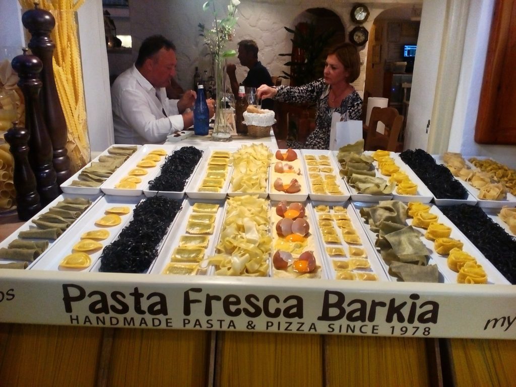Home-Made Pasta display at Pasta Fresca Barkia in Mykonos