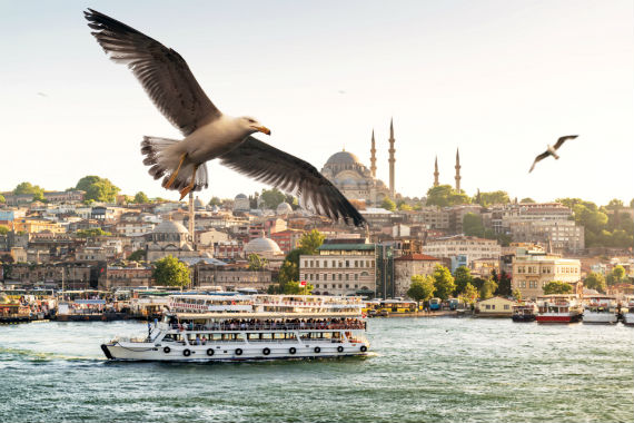 Bosphorus Cruise Ship With Sultanahmet Mosque In The Background via shutterstock