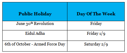 Egypt's 2017 Public Holidays Falling In The Weekend