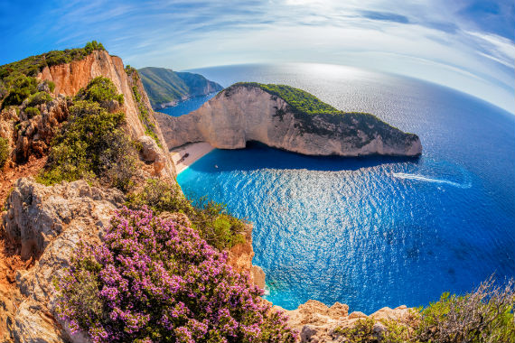 Navagio Beach in Zakynthos Island - Greece via Shutterstock